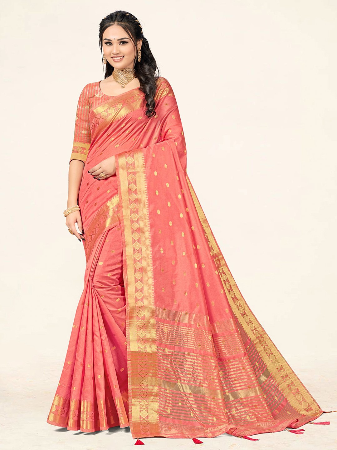 

Sweet smile Fab Ethnic Motifs Woven Design Zari Art Silk Saree, Pink