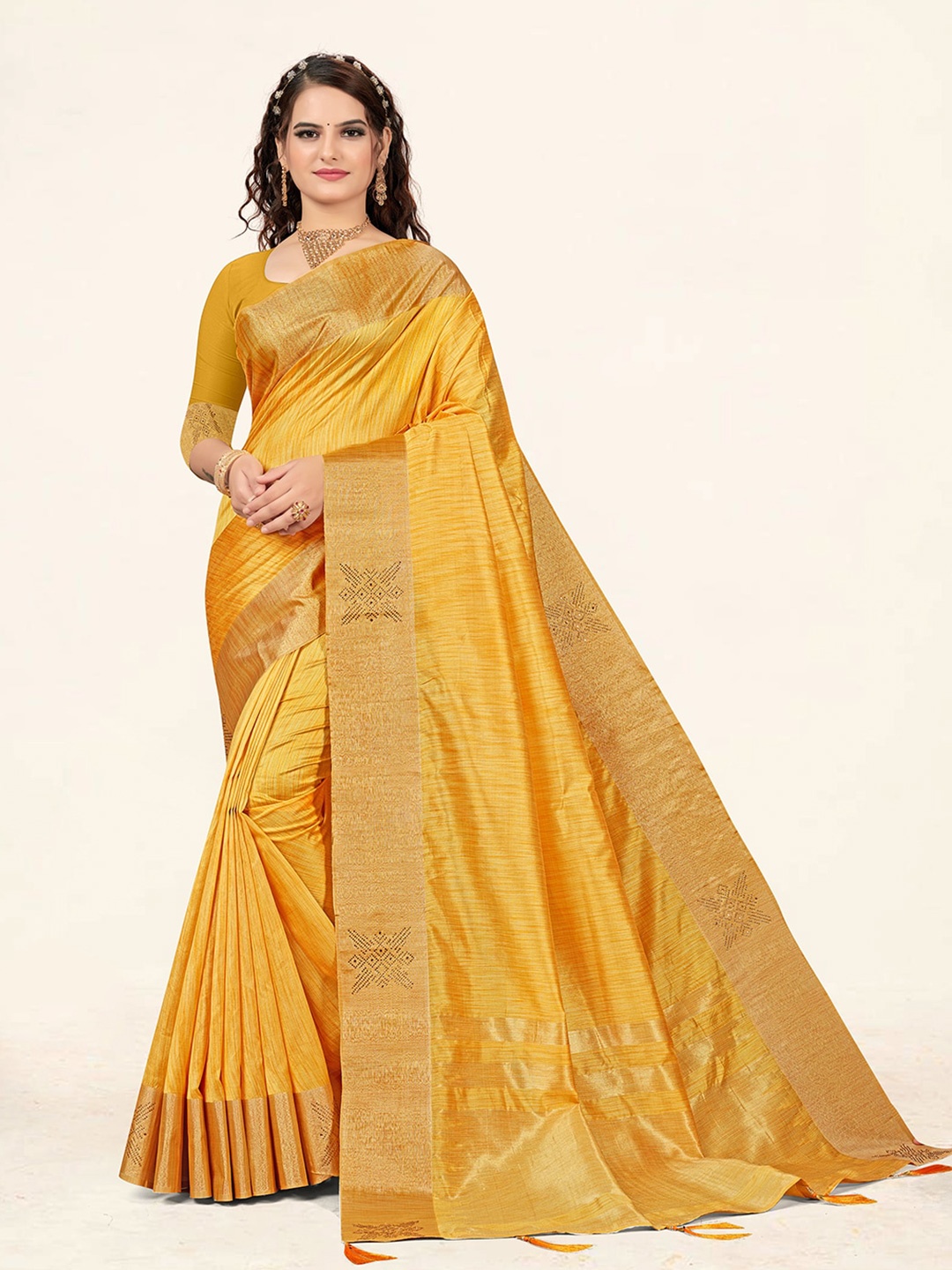 

Sweet smile Fab Zari Silk Blend Saree, Yellow