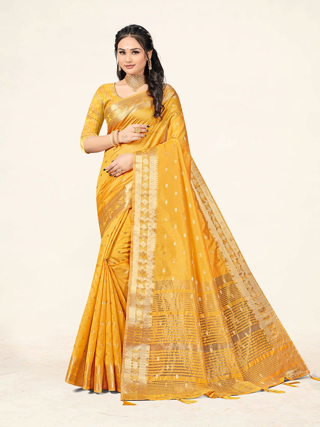

Sweet smile Fab Ethnic Motifs Woven Design Zari Art Silk Saree, Yellow