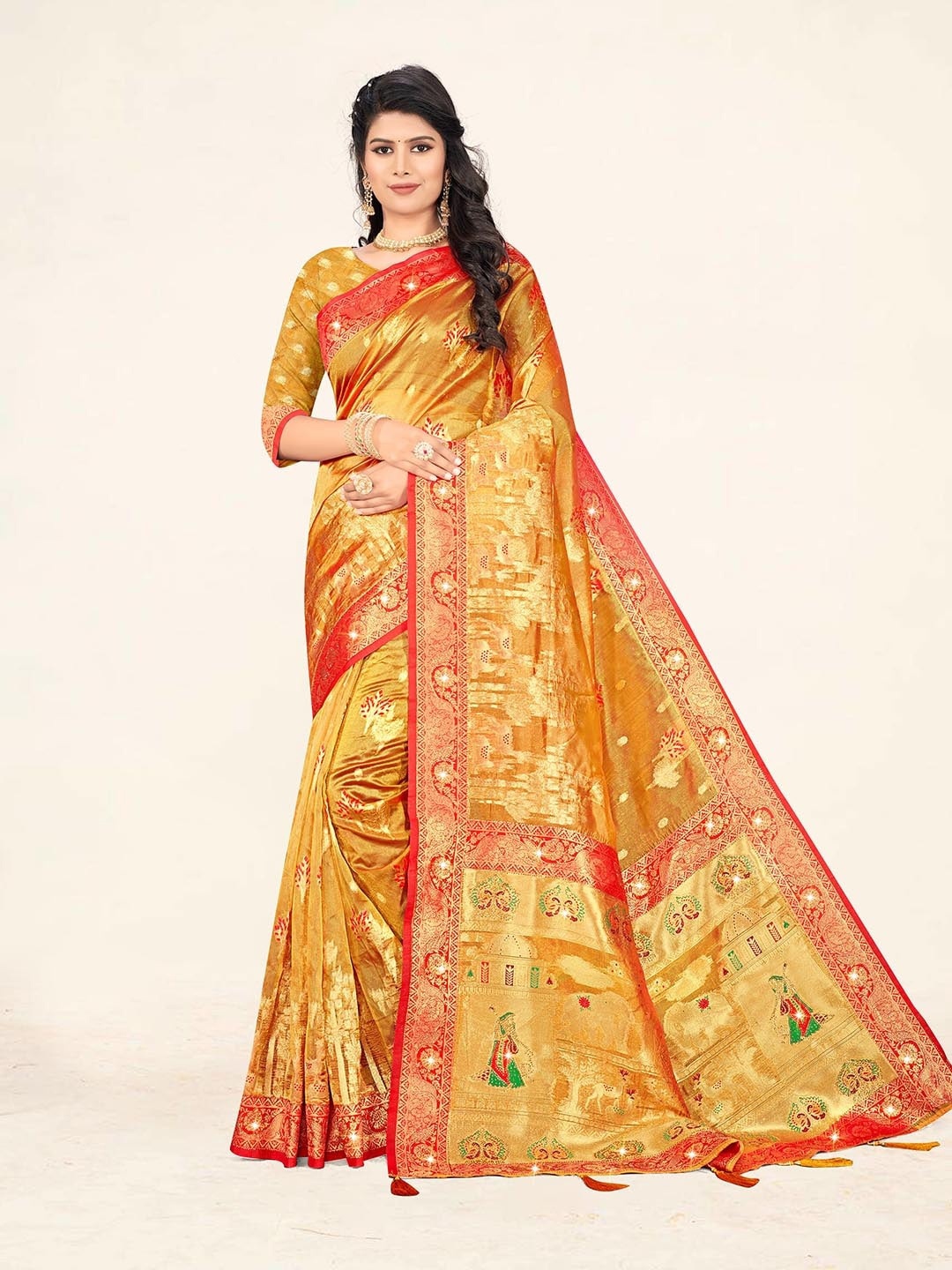 

Sweet smile Fab Floral Woven Design Zari Organza Saree, Orange