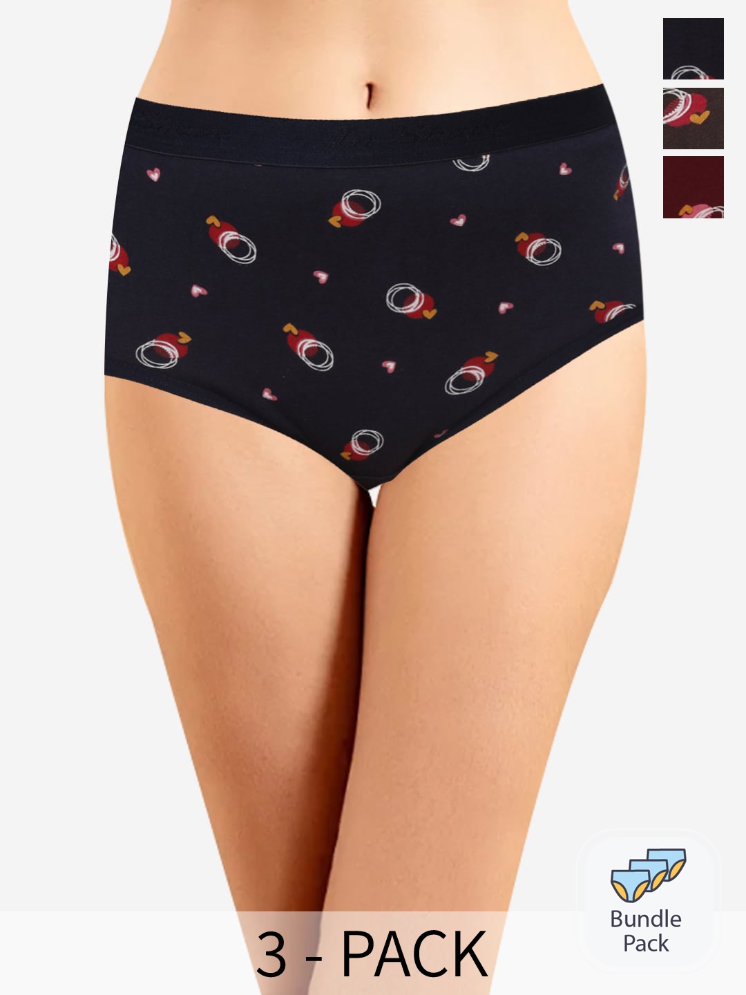 

In Care Pack of 3 Geomteric Printed Mid-Rise Cotton Hipster Briefs ICOE-047_M, Brown
