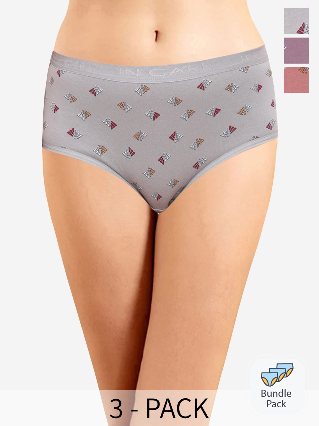 

In Care Pack of 3 Conversational Printed Mid-Rise Cotton Hipster Briefs ICOE-048_M, Pink