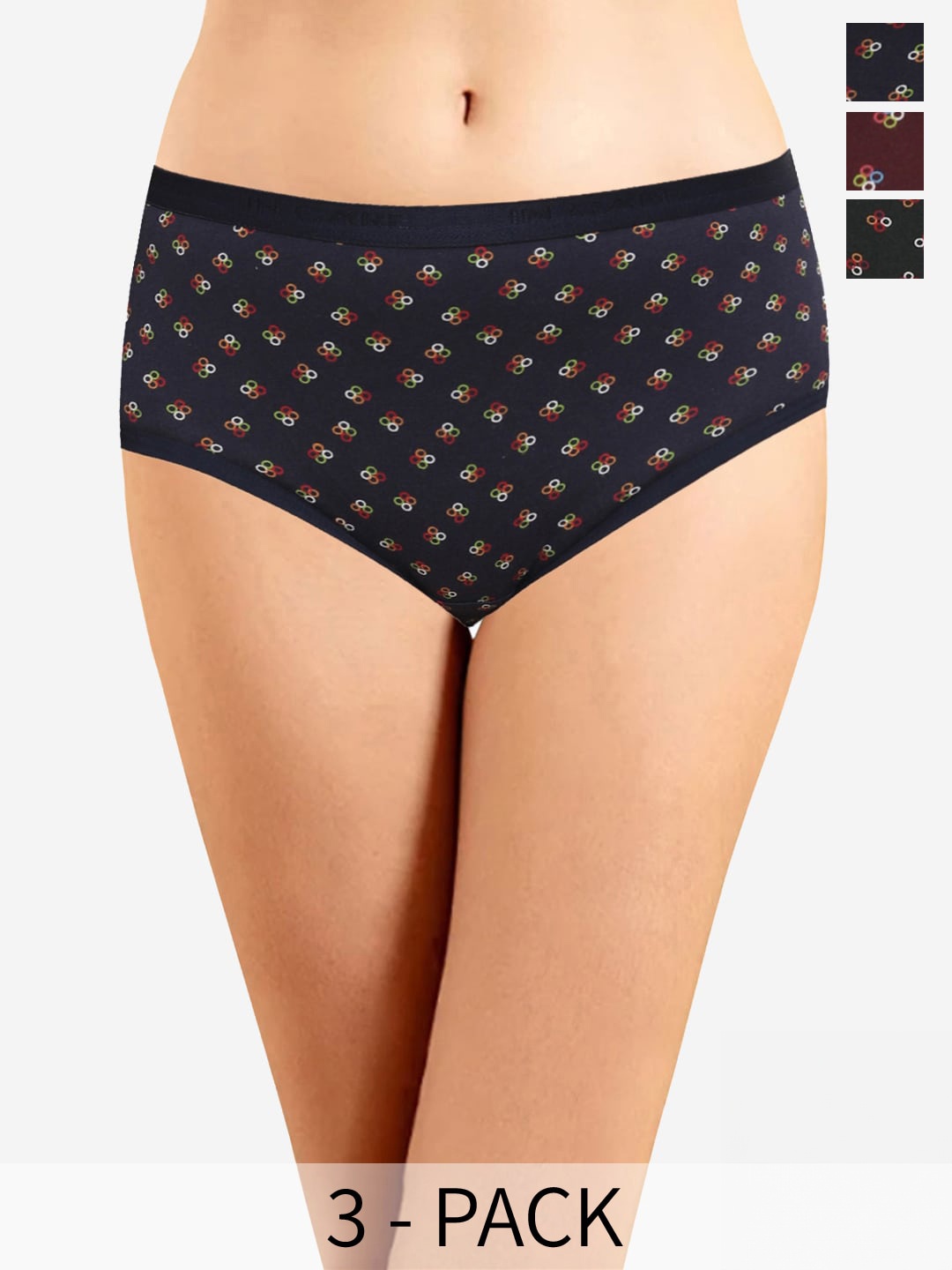 

In Care Pack of 3 Geometric Printed Mid-Rise Cotton Hipster Briefs ICOE-061_M, Brown