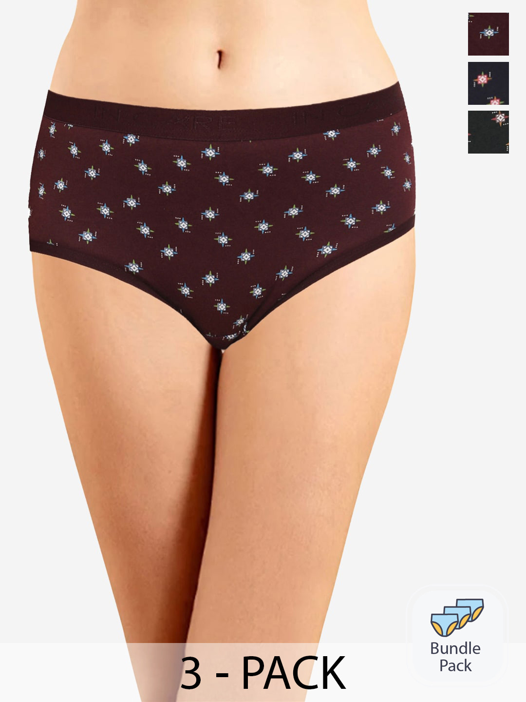 

In Care Pack of 3 Conversational Printed Mid-Rise Cotton Hipster Briefs ICOE-057_M, Maroon