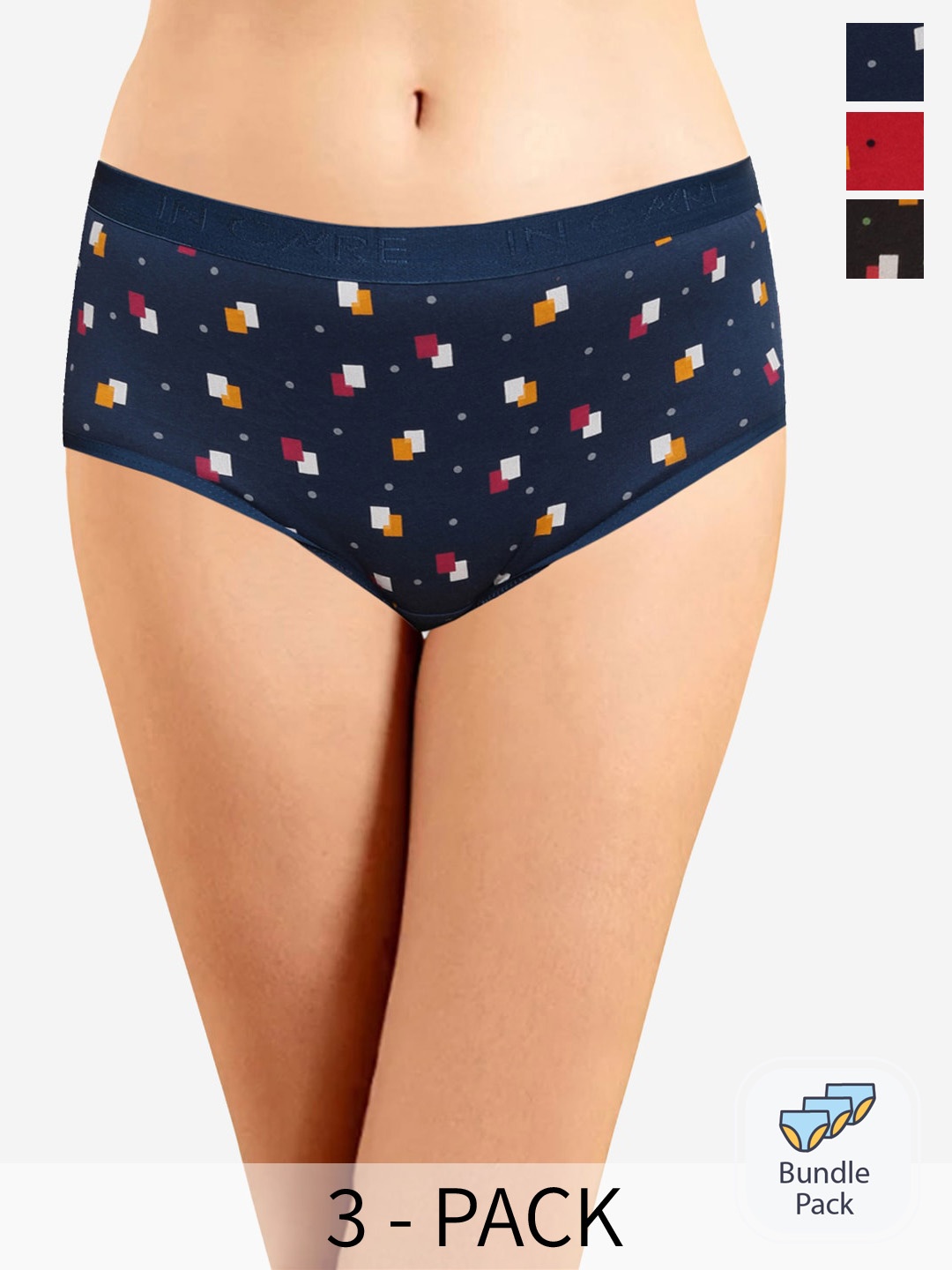 

In Care Pack Of 3 Geometric Printed Mid-Rise Cotton Hipster Briefs ICOE-065_M, Navy blue