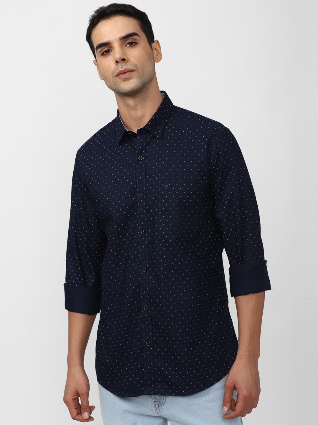 

Peter England Casuals Slim Fit Printed Pure Cotton Shirt, Navy blue