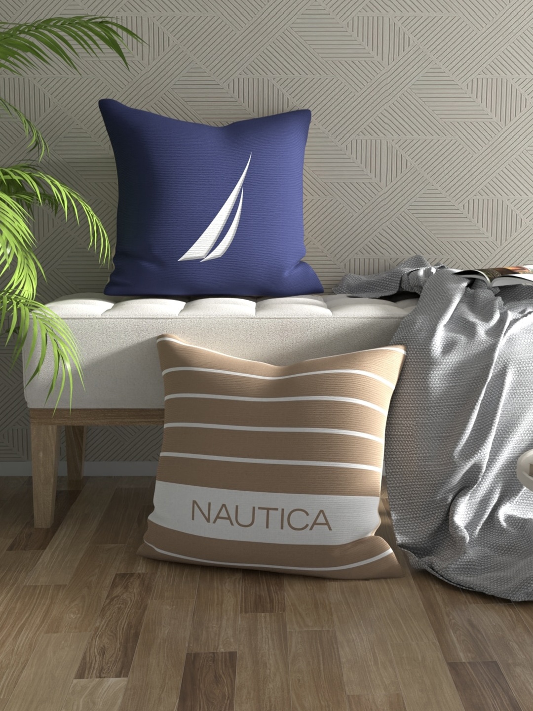 

Nautica 2 Pieces Navy Blue & Brown Striped Cotton Square Cushion Covers