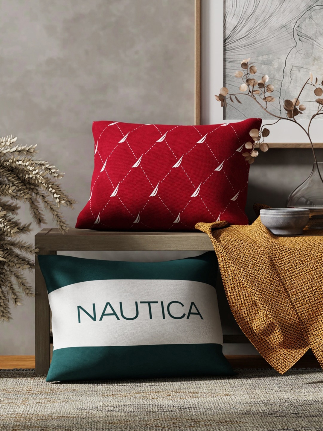 

Nautica 2 Pieces Red & Green Printed Cotton Rectangle Cushion Covers