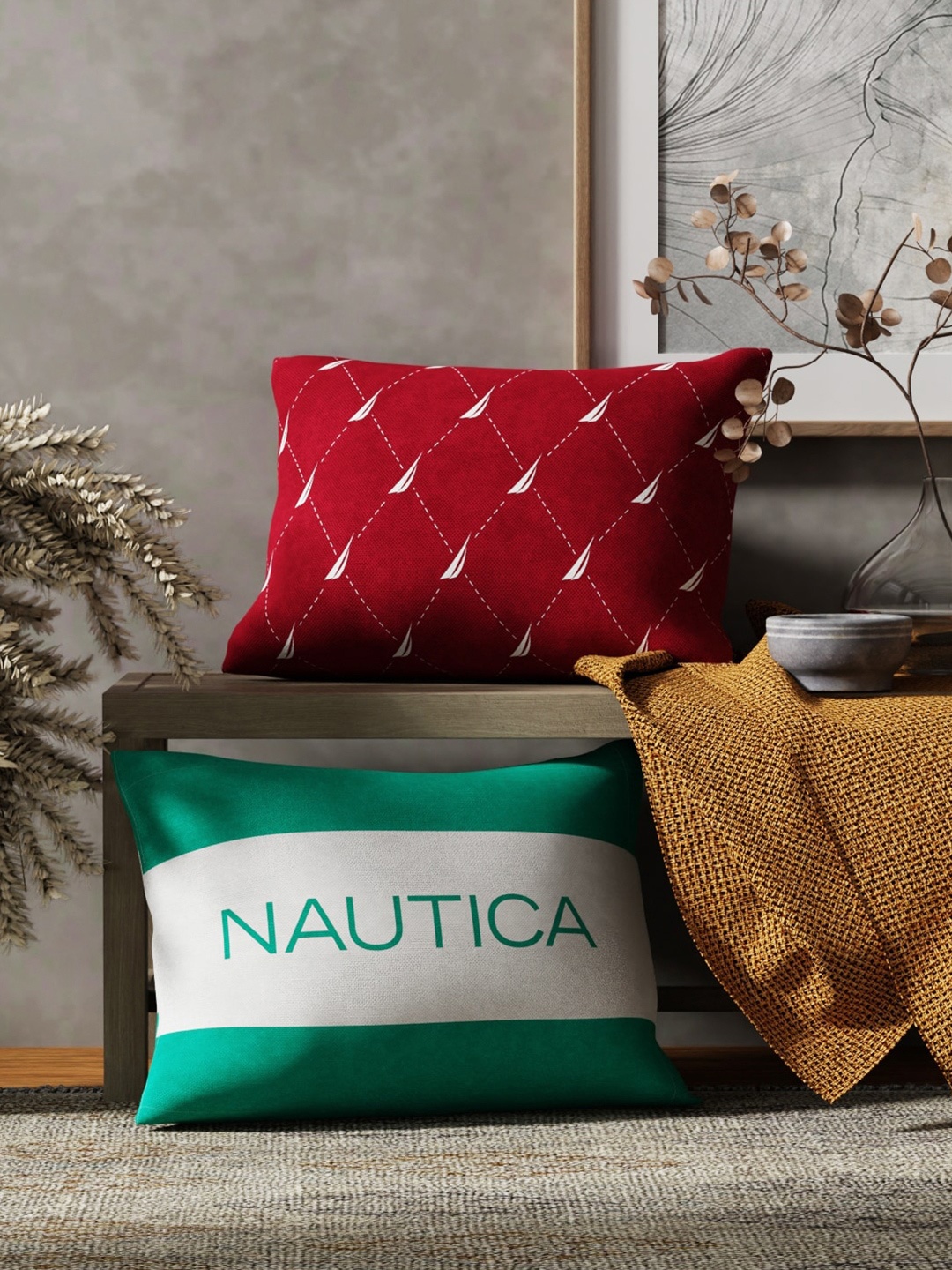 

Nautica 2 Pieces Red & Green Printed Cotton Rectangle Cushion Covers
