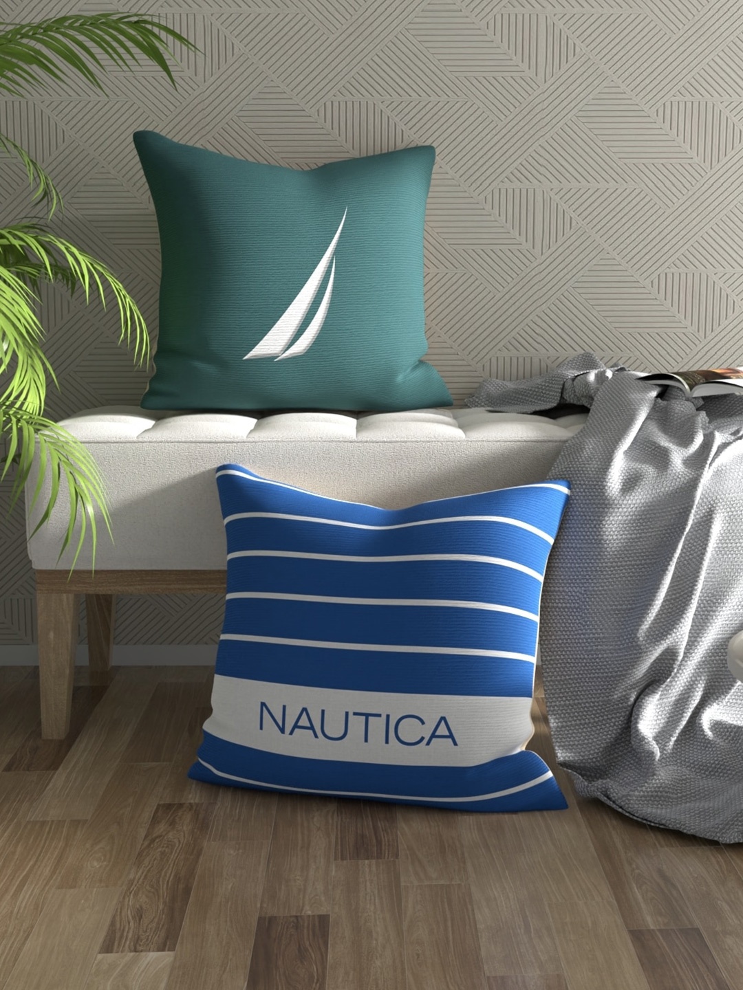 

Nautica Green & Blue 2 Pieces Striped Pure Cotton Square Cushion Covers