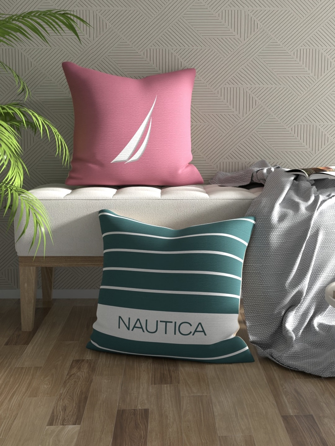 

Nautica Pink & Green 2 Pieces Striped Pure Cotton Square Cushion Covers