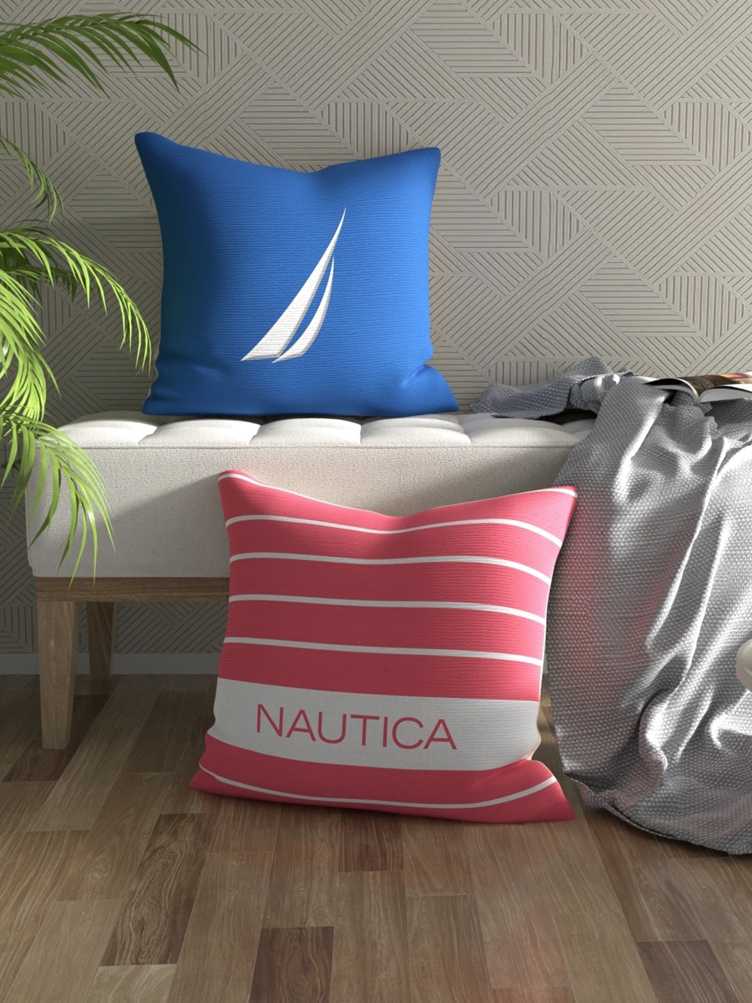 

Nautica Blue & Red 2 Pieces Striped Pure Cotton Square Cushion Covers
