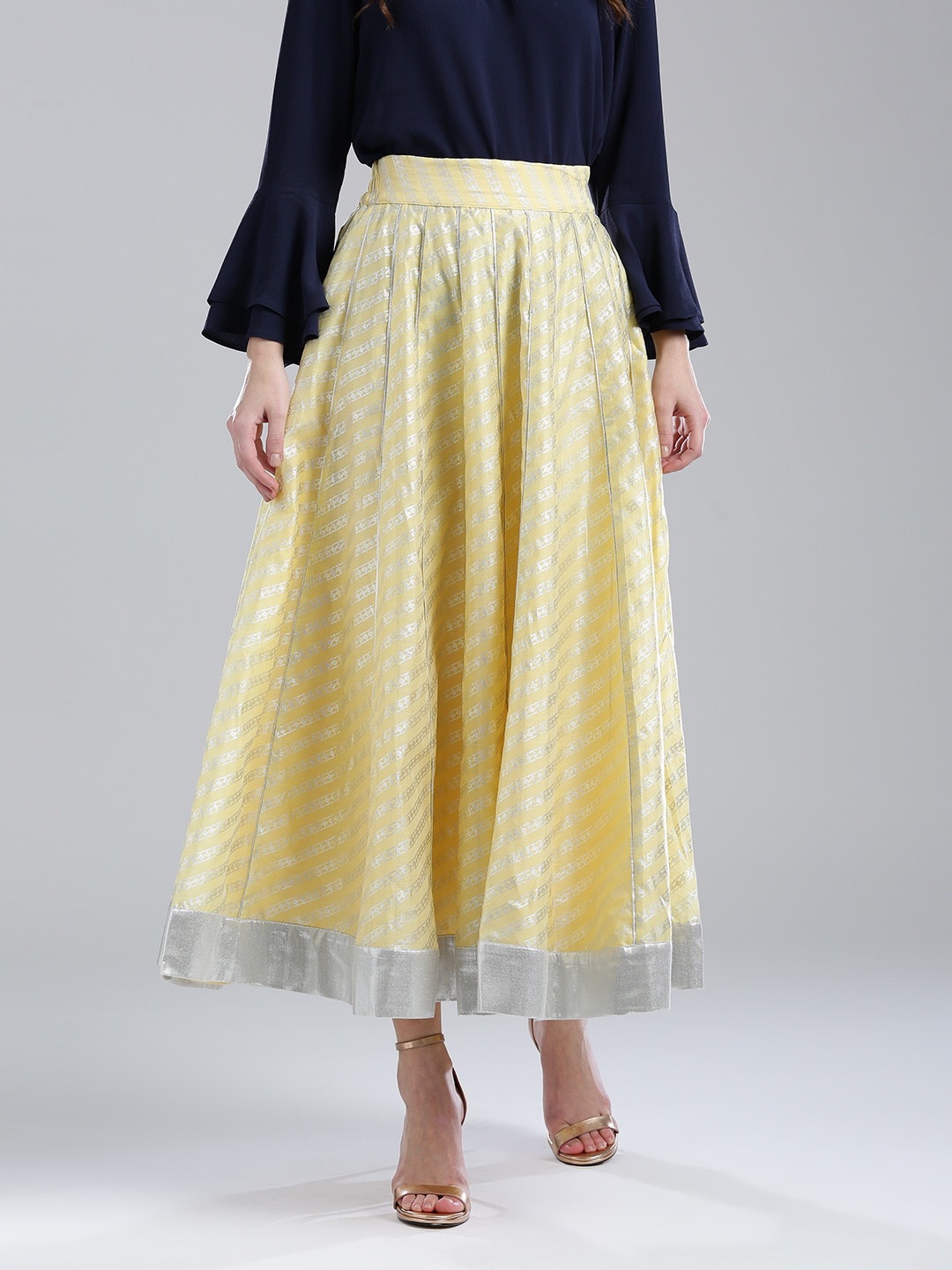 

WISHFUL by W Women Yellow Printed Flared Maxi Skirt