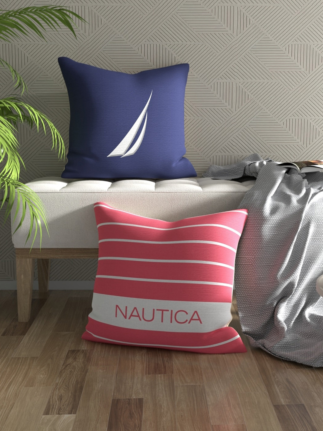 

Nautica Navy Blue & Blue 2 Pieces Striped Pure Cotton Square Cushion Covers