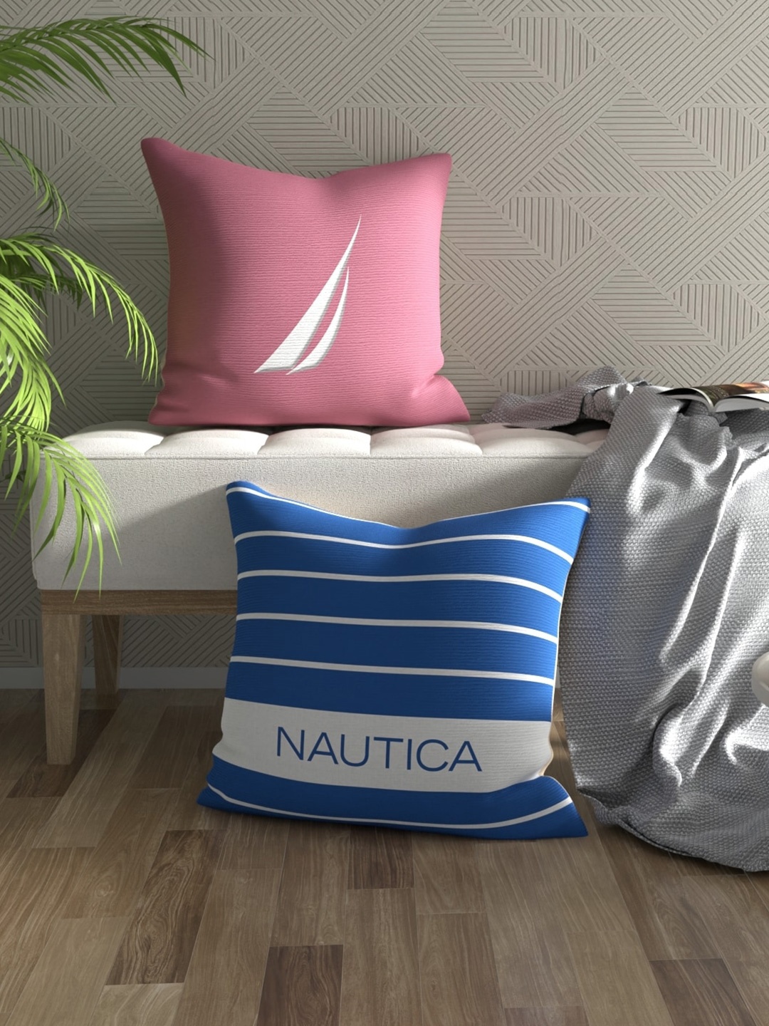 

Nautica Pink & Blue 2 Pieces Striped Pure Cotton Square Cushion Covers