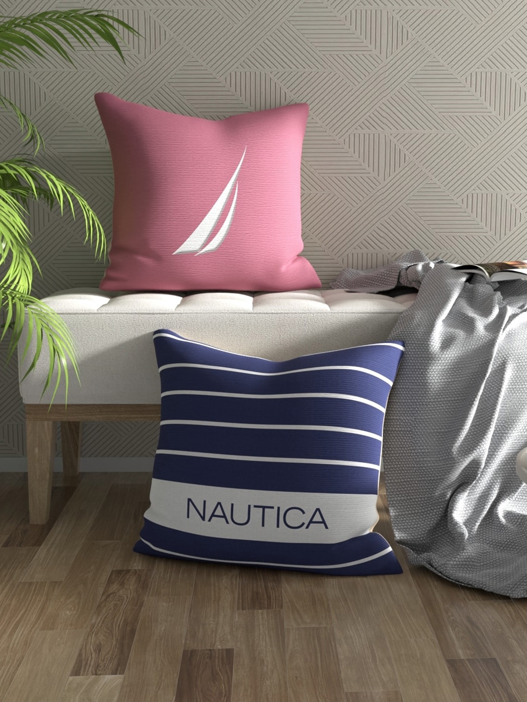 

Nautica Pink & Blue 2 Pieces Striped Pure Cotton Square Cushion Covers
