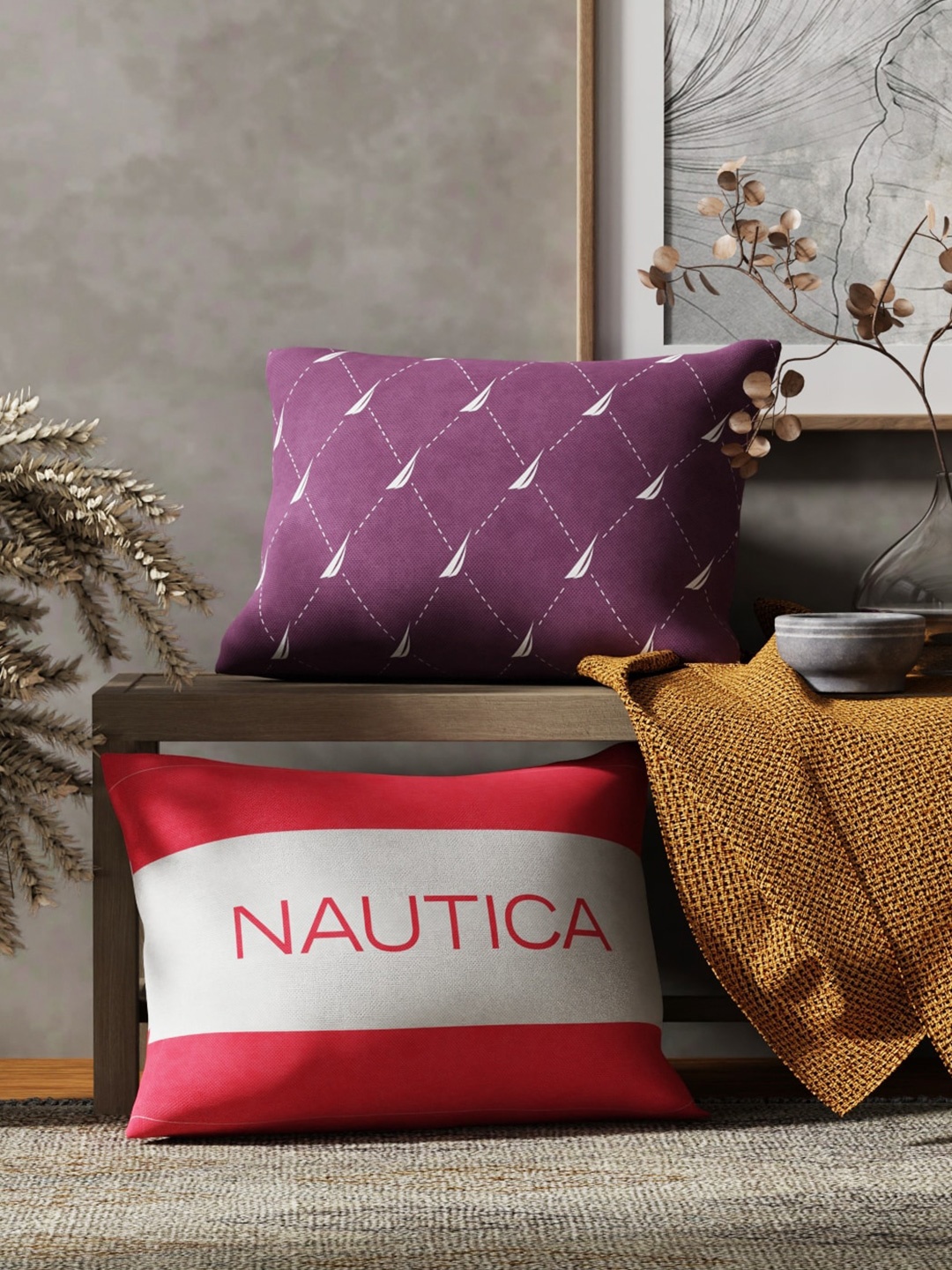 

Nautica Red & Purple 2 Pieces Geometric Printed Rectangle Pure Cotton Cushion Covers
