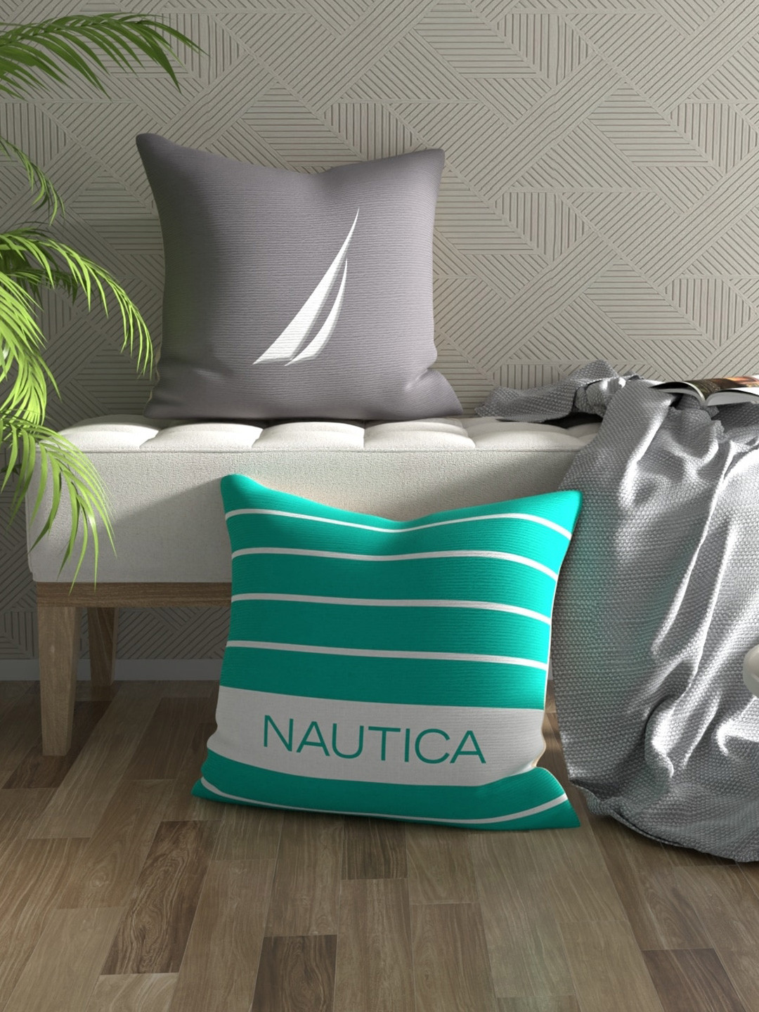 

Nautica Grey 2 Pieces Striped Square Pure Cotton Cushion Covers