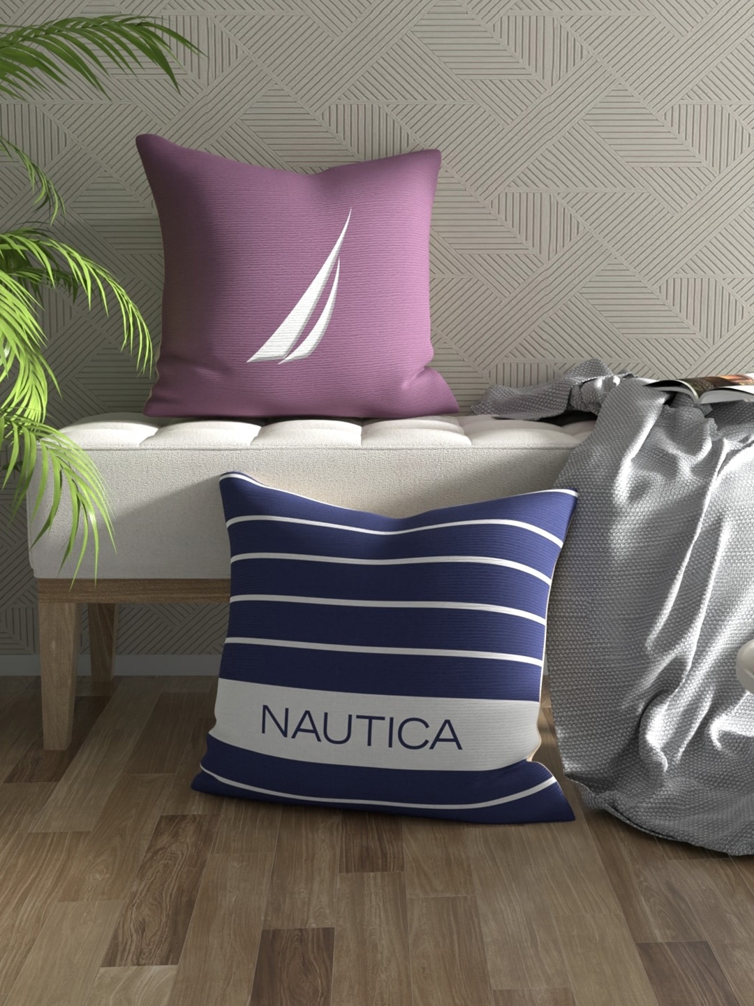 

Nautica Purple & Blue 2 Pieces Striped Square Pure Cotton Cushion Covers