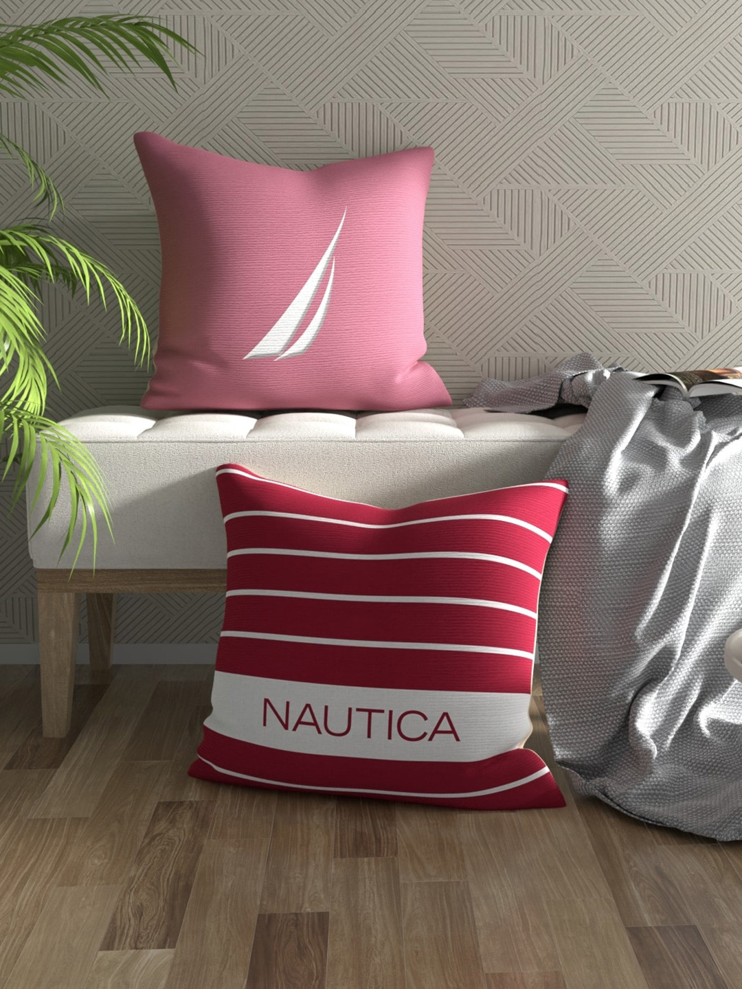 

Nautica Pink & Red 2 Pieces Striped Square Pure Cotton Cushion Covers