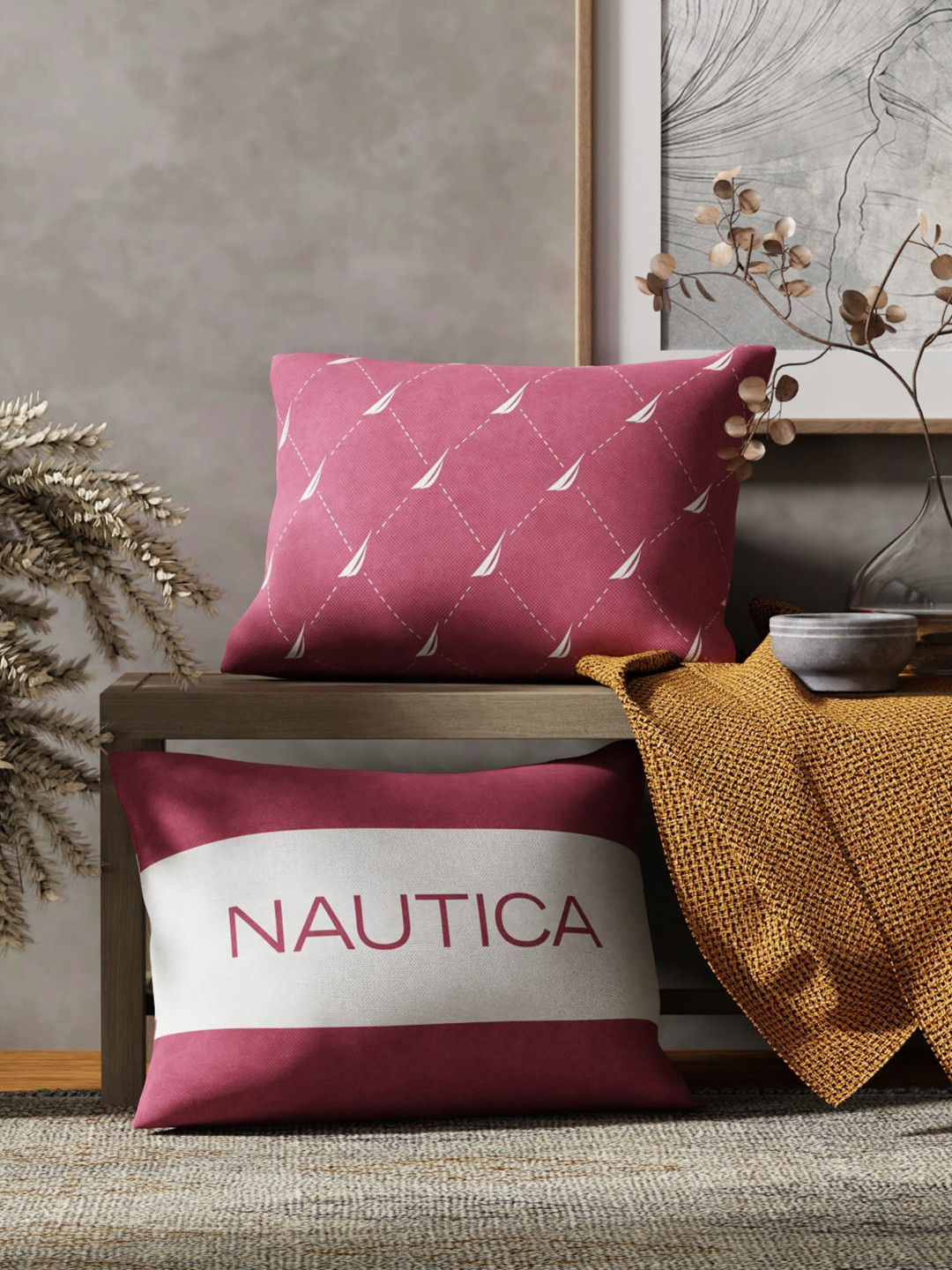 

Nautica Pink & White 2 Pieces Geometric Rectangle Cushion Covers
