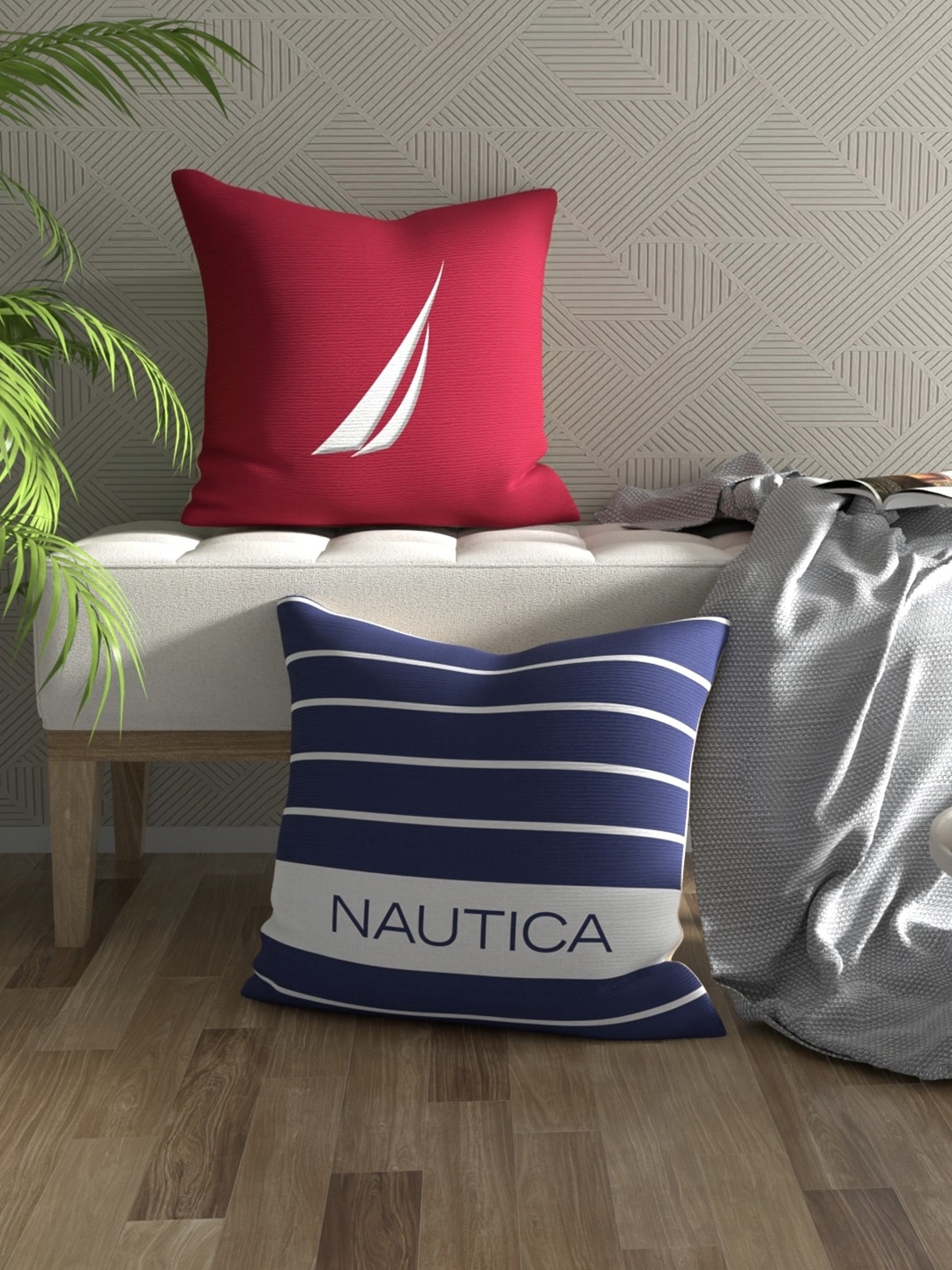 

Nautica Blue & Red 2 Pieces Striped Square Cushion Covers
