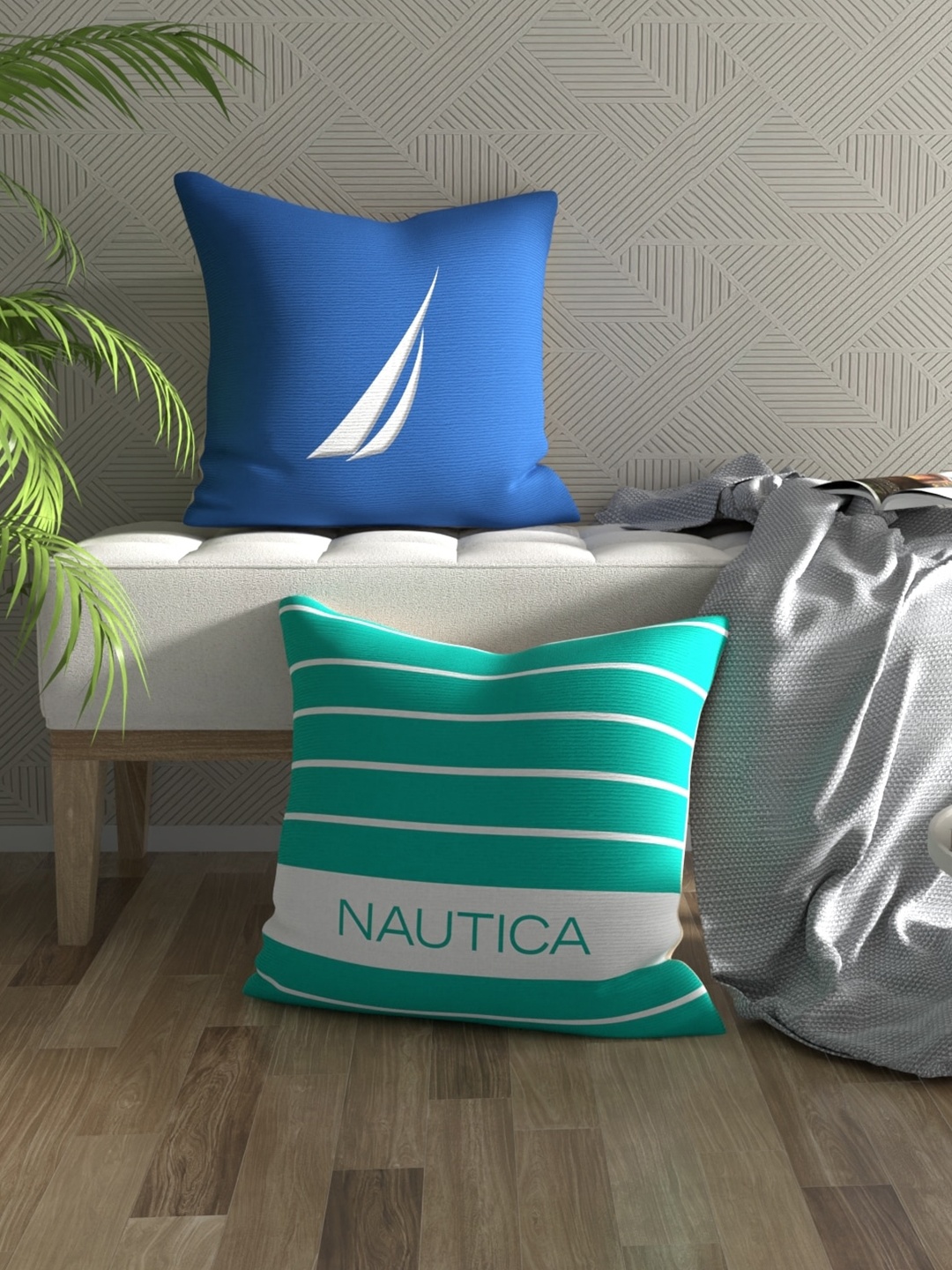 

Nautica Blue & Green 2 Pieces Striped Square Cushion Covers
