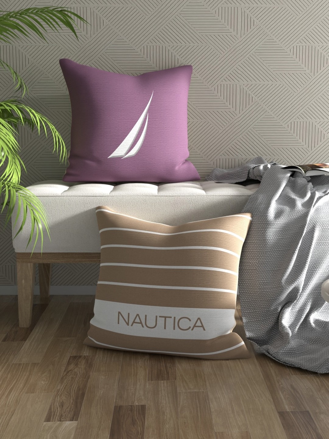 

Nautica White & Brown 2 Pieces Striped Square Cushion Covers