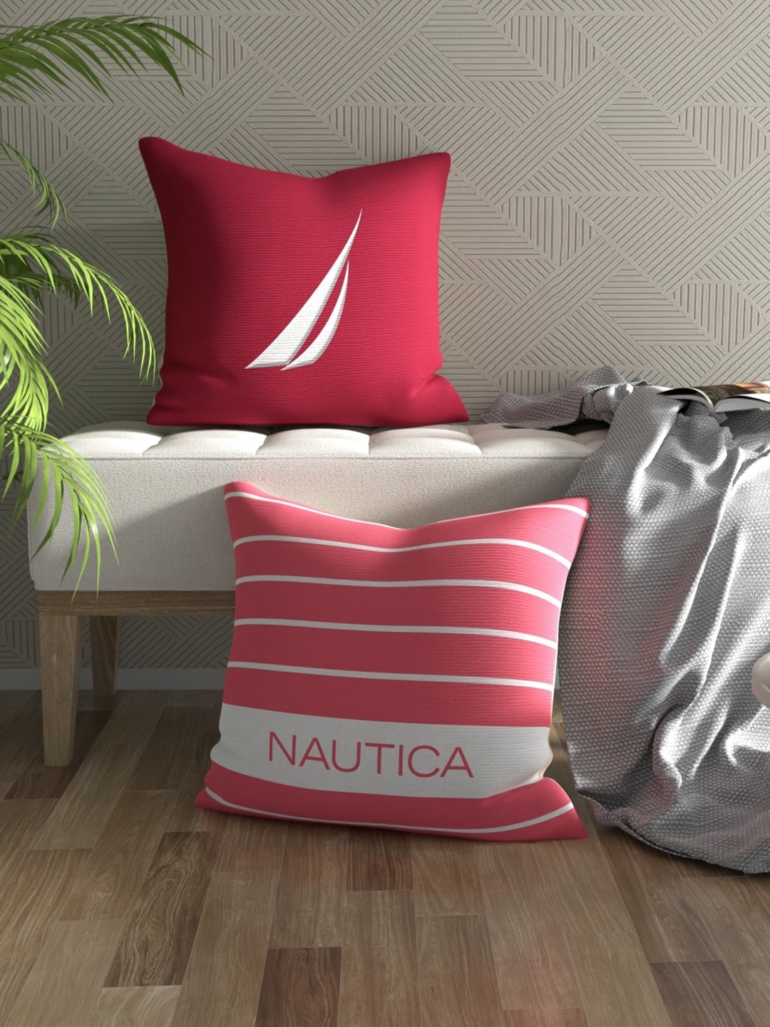 

Nautica Red & White 2 Pieces Striped Square Cushion Covers