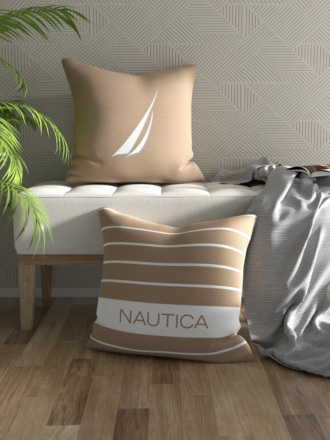 

Nautica Beige & White 2 Pieces Striped Square Cushion Covers