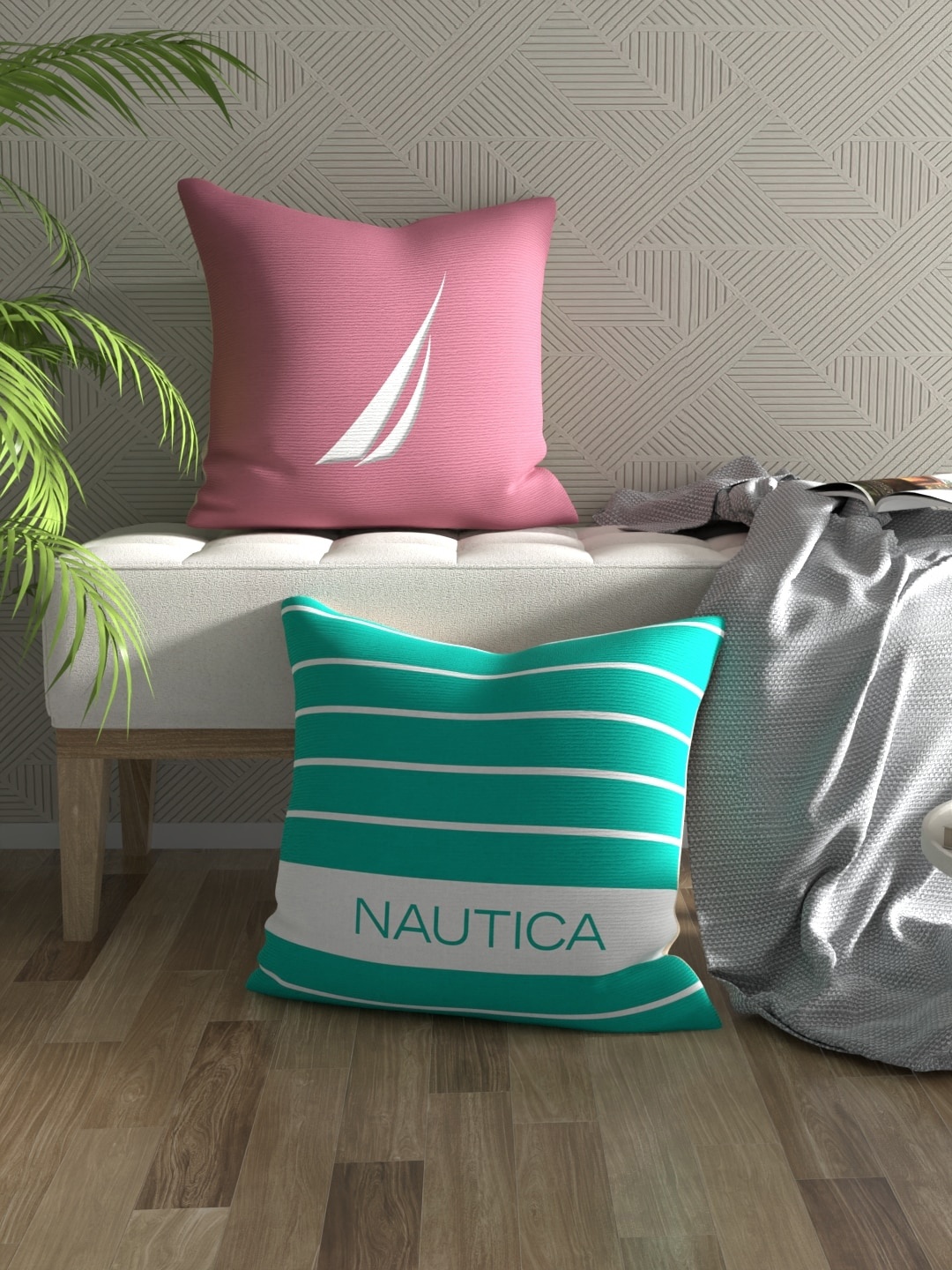 

Nautica Pink & White 2 Pieces Striped Square Cushion Covers
