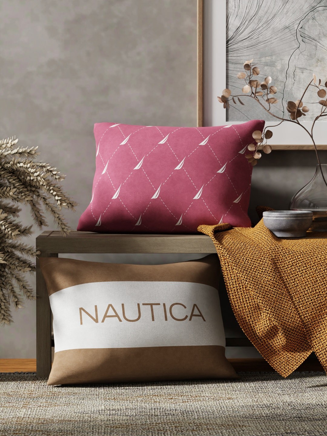 

Nautica Pink & Brown 2 Pieces Geometric Rectangle Cushion Covers