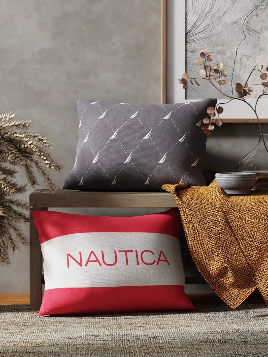 

Nautica Grey & Pink 2 Pieces Geometric Rectangle Cushion Covers