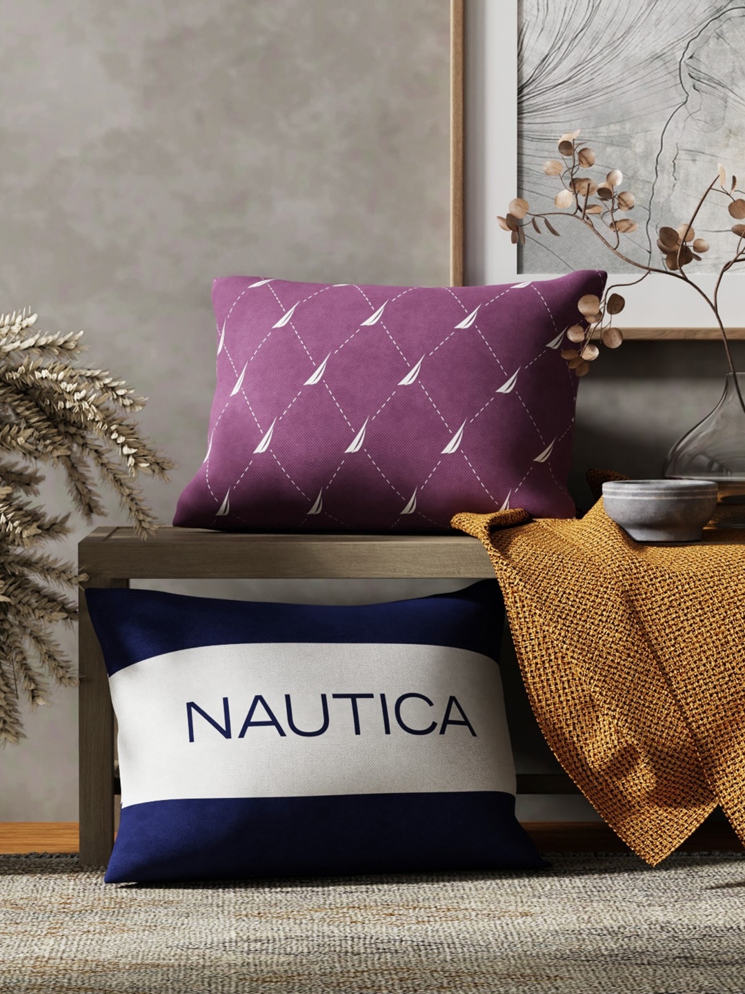 

Nautica Blue & Purple 2 Pieces Striped Rectangle Cushion Covers