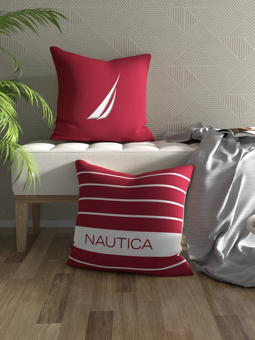 

Nautica Red & White 2 Pieces Striped Square Cushion Covers