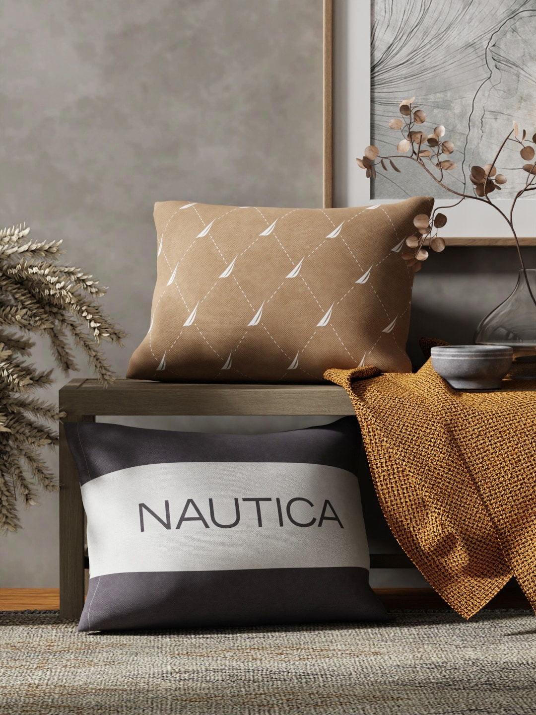 

Nautica Beige & Brown 2 Pieces Colourblocked Rectangle Cushion Covers