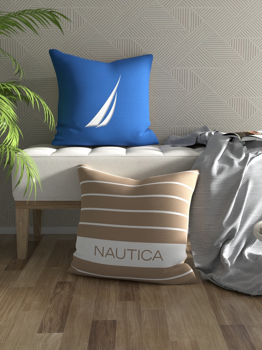 

Nautica Blue & Beige 2 Pieces Striped Square Cushion Covers