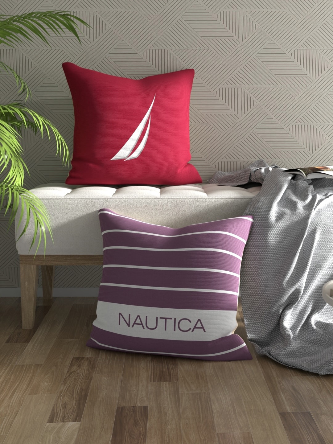 

Nautica Burgundy & White 2 Pieces Striped Square Cushion Covers