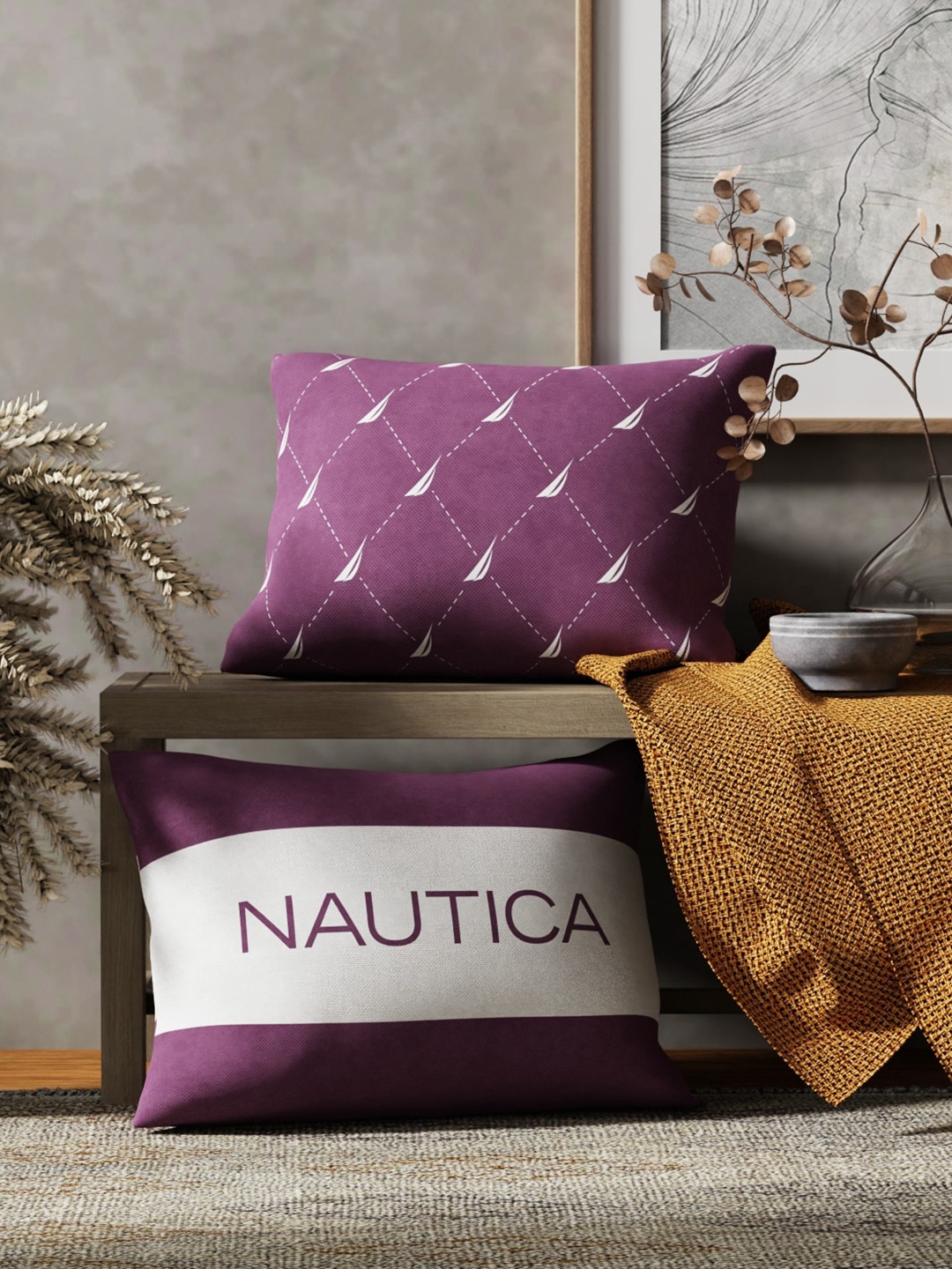 

Nautica Purple & White 2 Pieces Striped Rectangle Cushion Covers