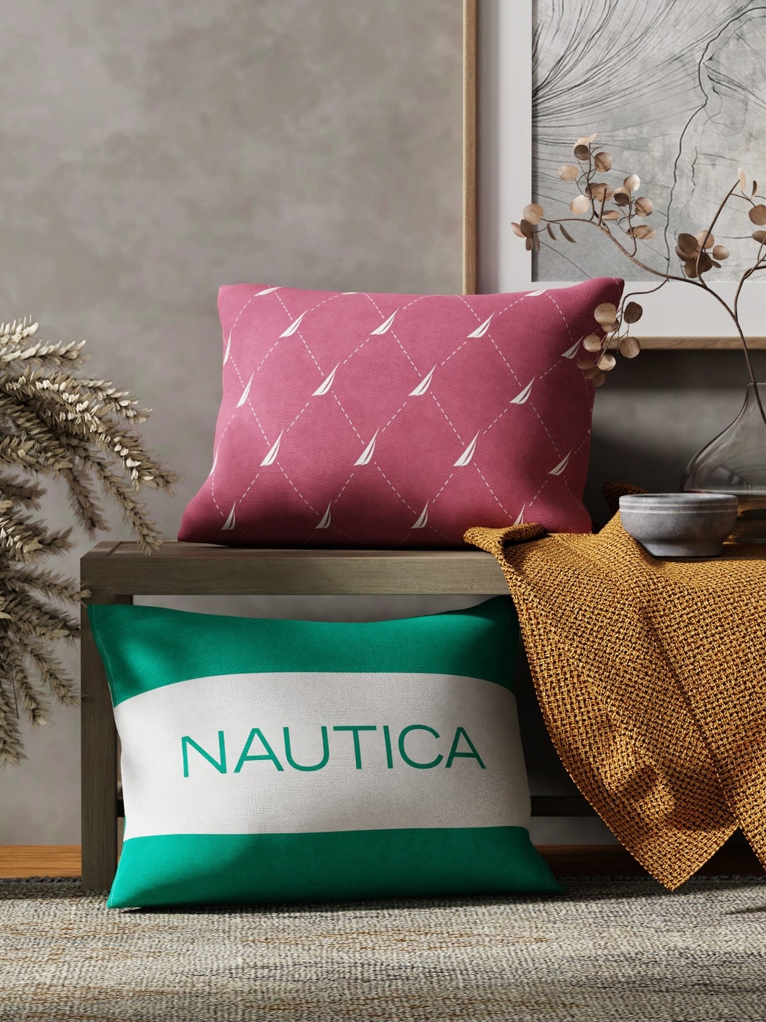 

Nautica Pink & Green 2 Pieces Striped Rectangle Cushion Covers