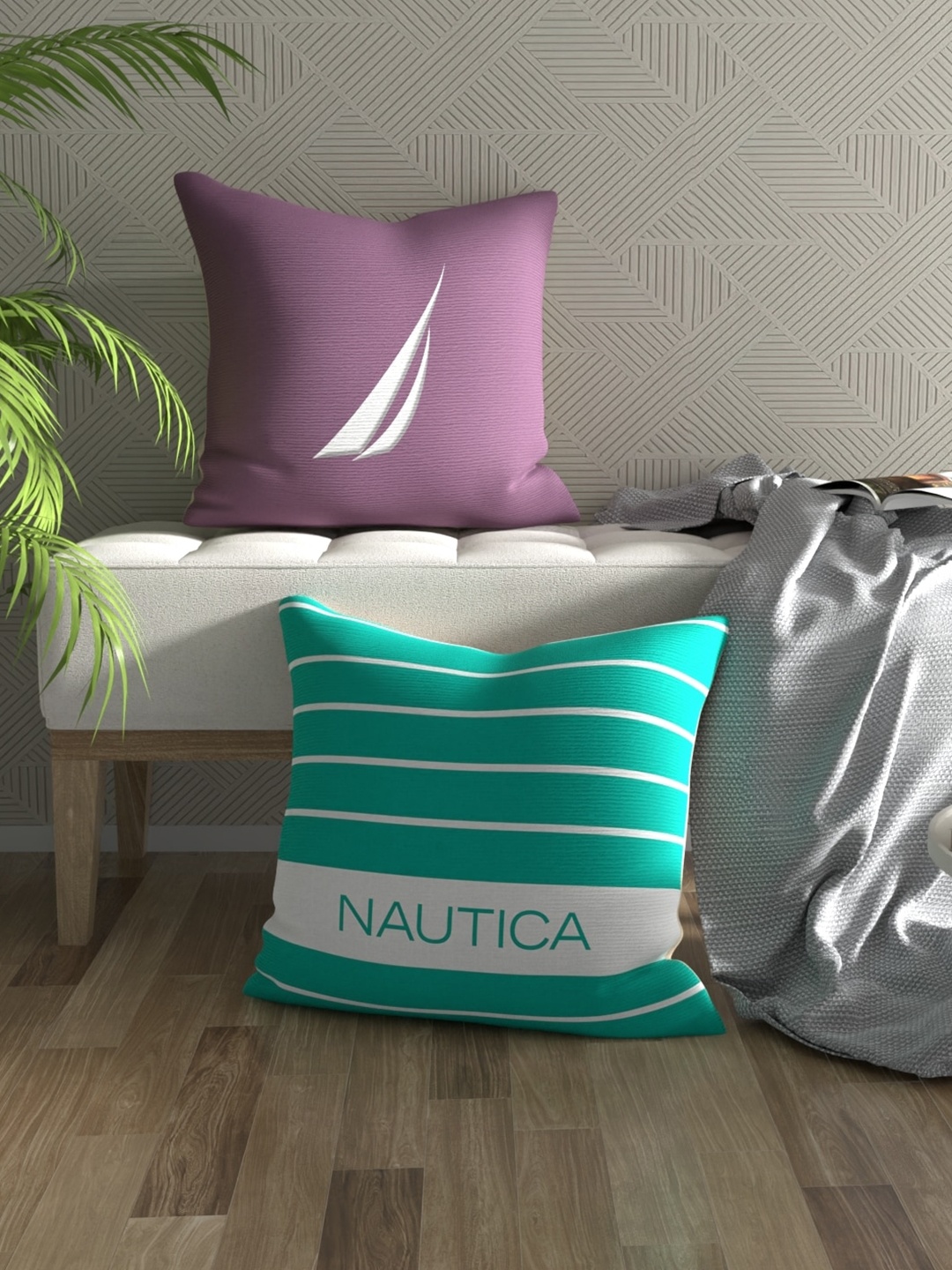 

Nautica Green & Purple 2 Pieces Striped Square Cushion Covers