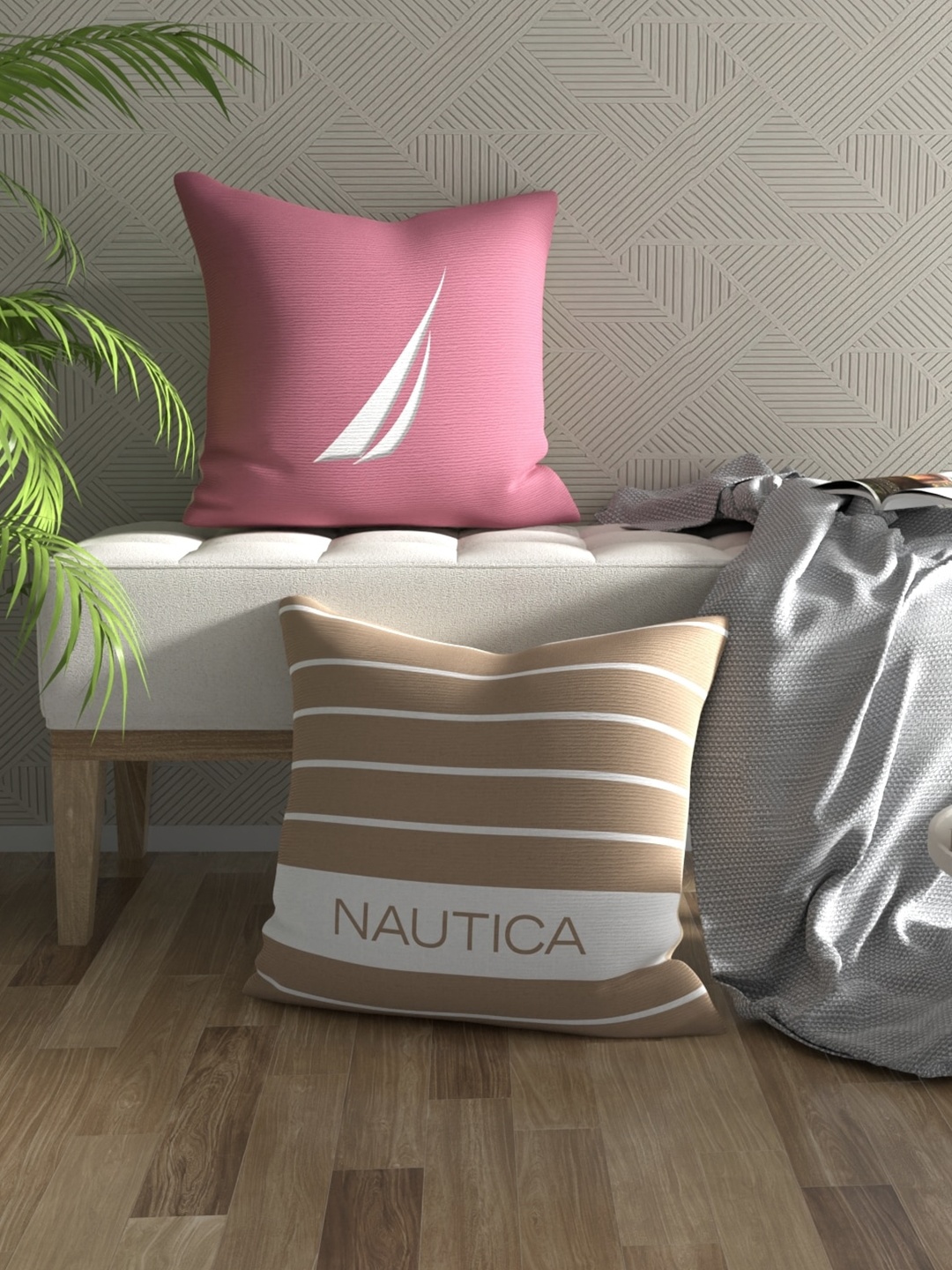 

Nautica Pink & White 2 Pieces Striped Square Cushion Covers