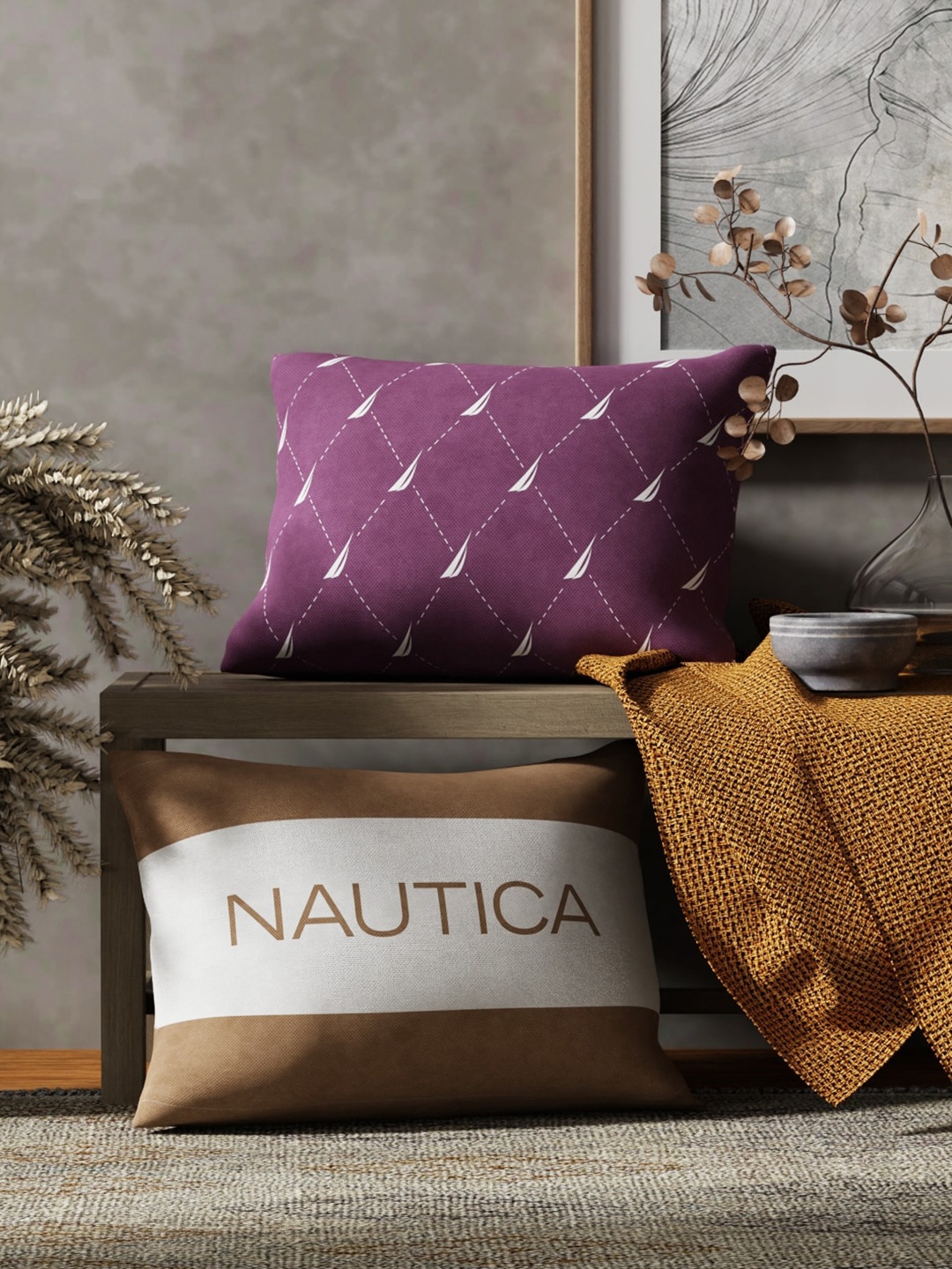 

Nautica Brown & Purple 2 Pieces Colourblocked Rectangle Cushion Covers