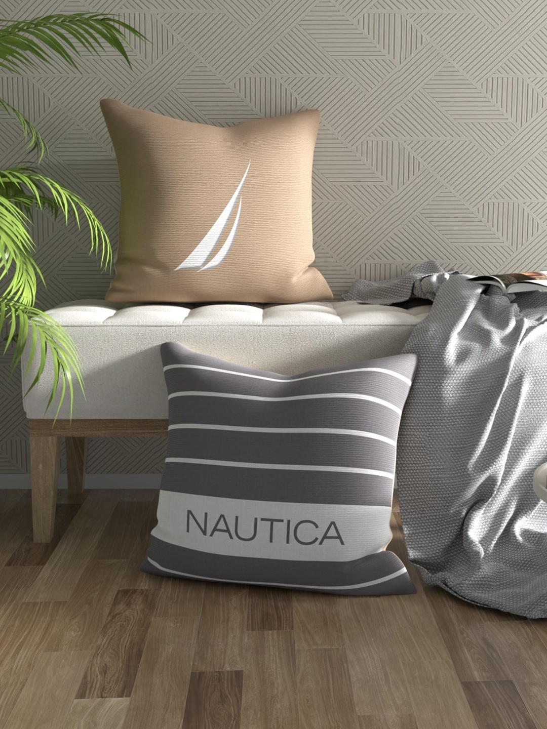 

Nautica Beige & White 2 Pieces Striped Square Cushion Covers