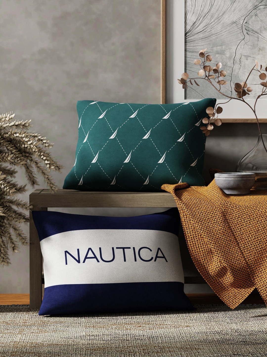 

Nautica Green & White 2 Pieces Striped Rectangle Cushion Covers