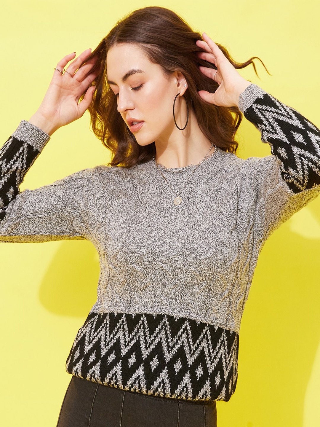 

Modeve Self Design Cable Knit Acrylic Pullover, Grey