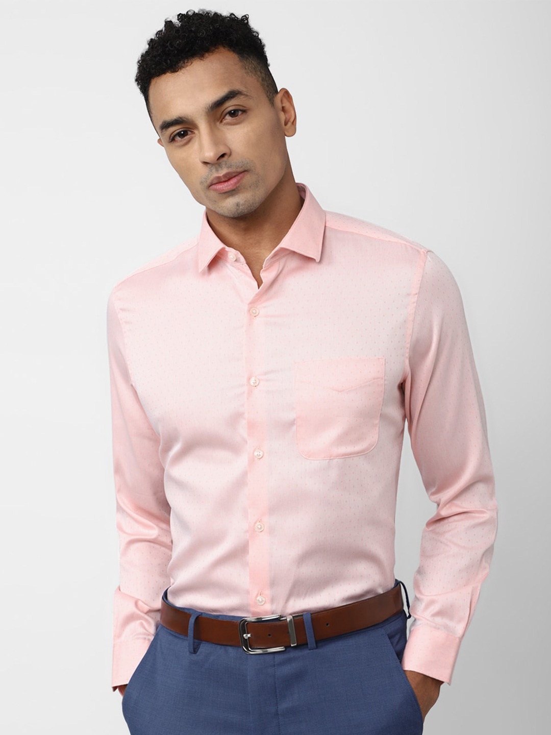 

Peter England Elite Slim Fit Micro Ditsy Printed Pure Cotton Formal Shirt, Peach