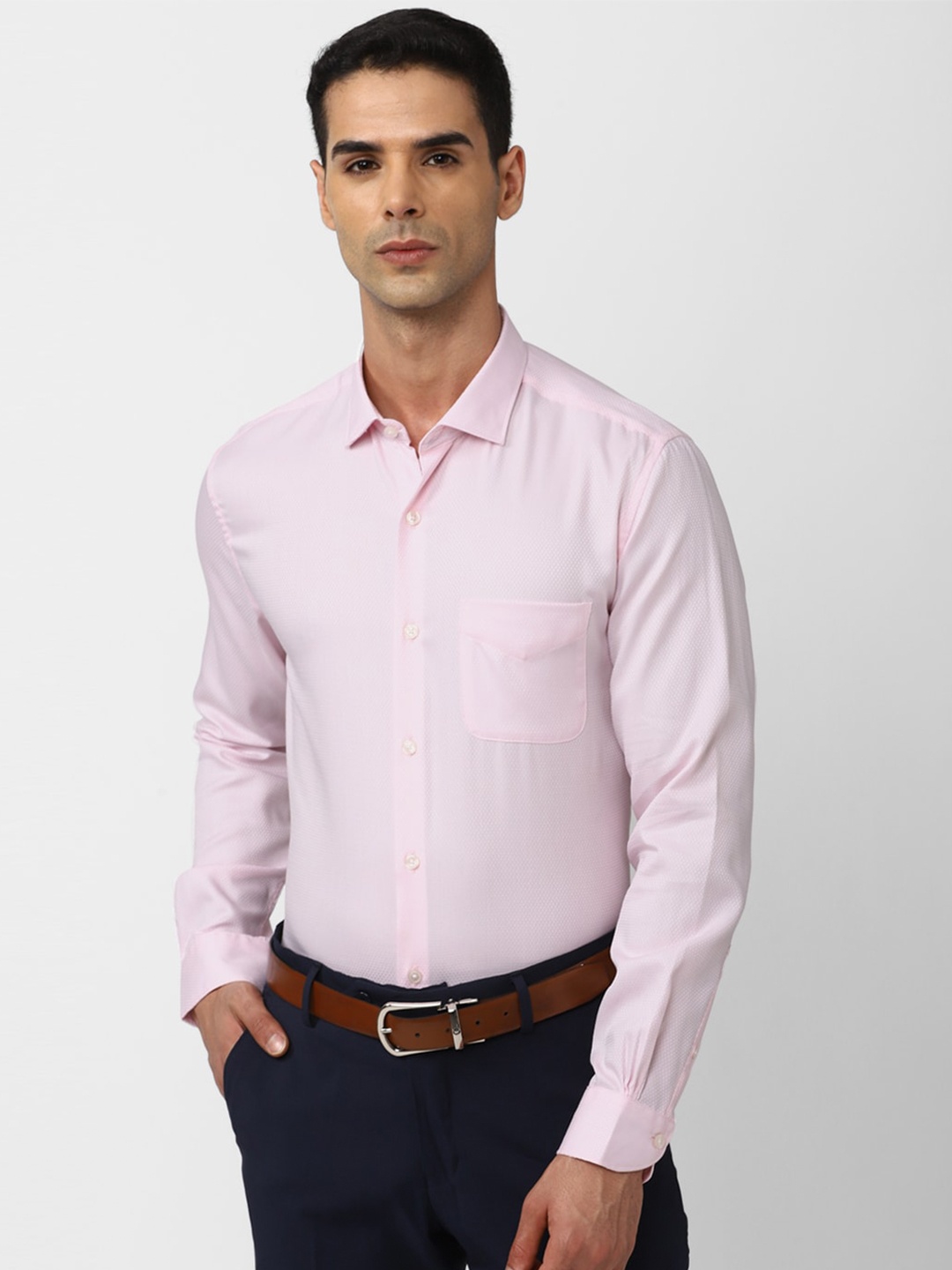 

Peter England Elite Slim Fit Self Design Pure Cotton Formal Shirt, Pink