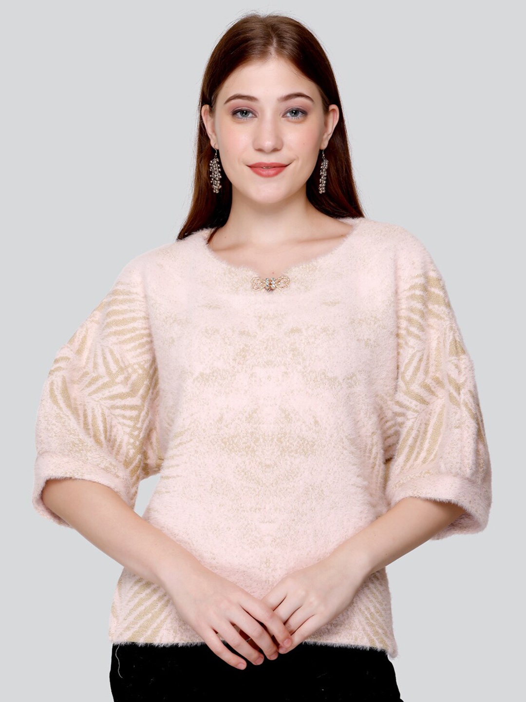 

Elthia Self Design Wool Top, Pink