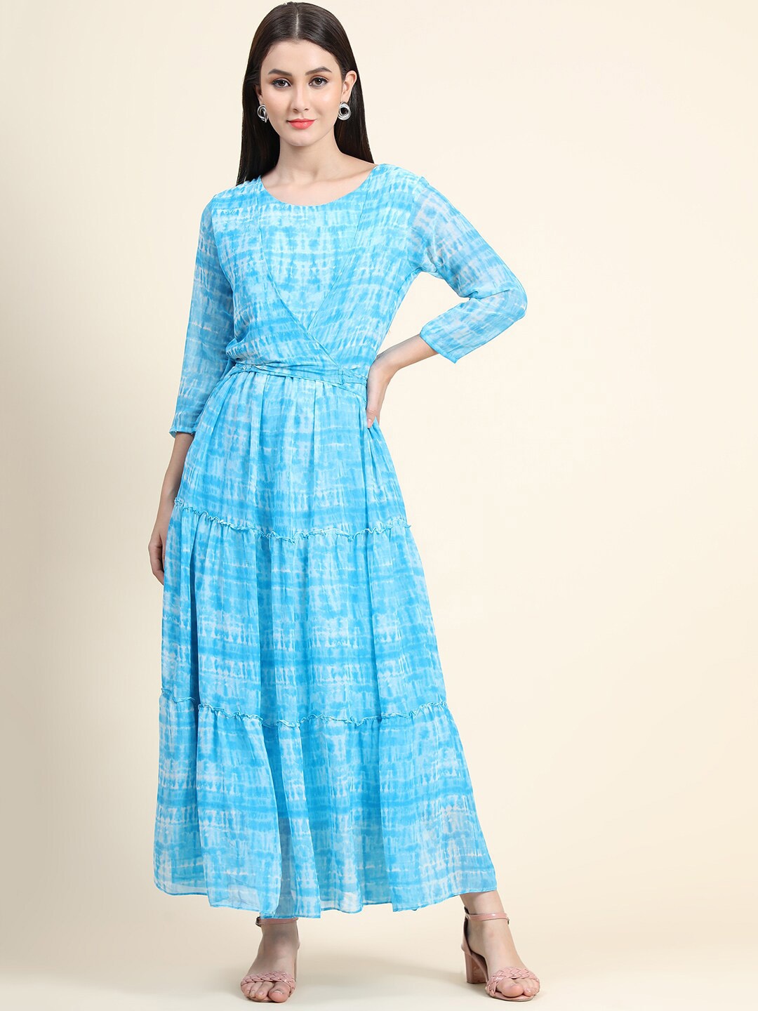

BLACK SCISSOR Tie & Dyed Fit & Flared Maxi Ethnic Dresses, Blue